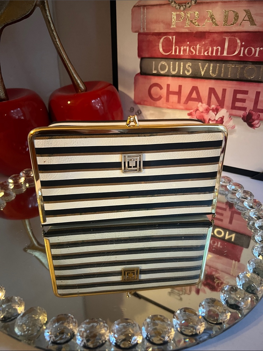 Striped Black & White with Gold Trim jewelry box - Picture 1 of 10